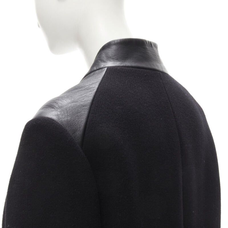 Maje MAJE Sirop black calfskin leather trim wool collarless coat US2 S Size S / US 4 / IT 40 - 8 Thumbnail