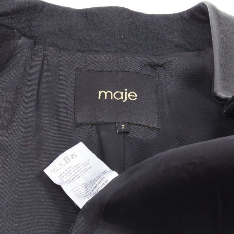 Maje MAJE Sirop black calfskin leather trim wool collarless coat US2 S Size S / US 4 / IT 40 - 10 Thumbnail