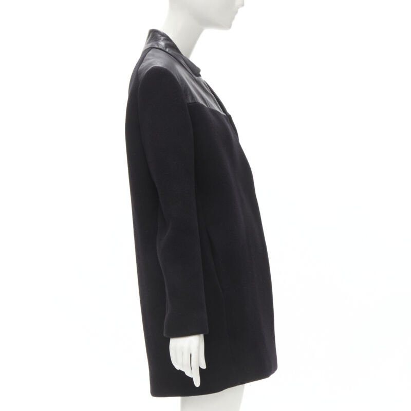 Maje MAJE Sirop black calfskin leather trim wool collarless coat US2 S Size S / US 4 / IT 40 - 5 Thumbnail