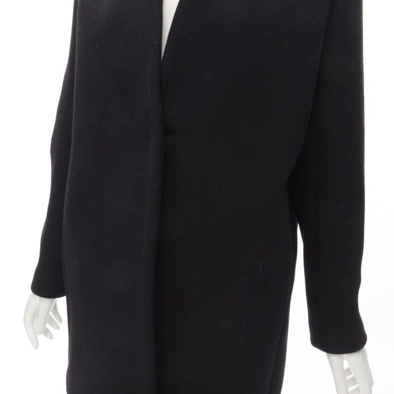 Maje MAJE Sirop black calfskin leather trim wool collarless coat US2 S Size S / US 4 / IT 40 - 9 Thumbnail