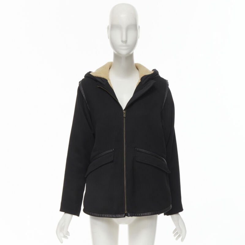 Maje MAJE black fully shearling lined leather trim flared back coat FR36 S Size S / US 4 / IT 40 - 11 Thumbnail