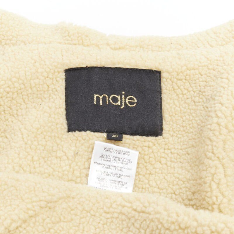 Maje MAJE black fully shearling lined leather trim flared back coat FR36 S Size S / US 4 / IT 40 - 10 Thumbnail