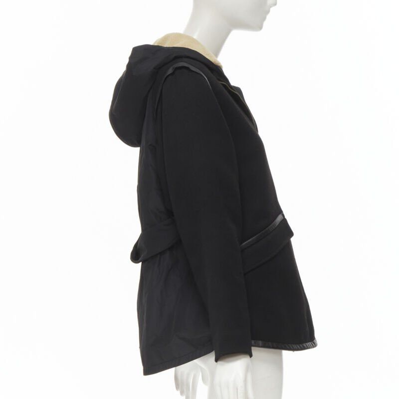 Maje MAJE black fully shearling lined leather trim flared back coat FR36 S Size S / US 4 / IT 40 - 5 Thumbnail