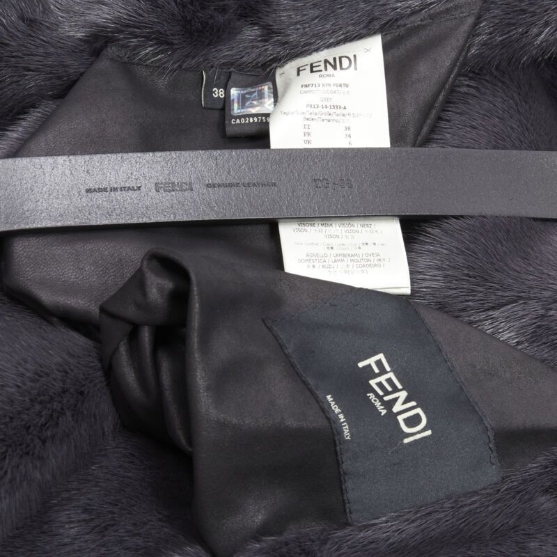 Fendi FENDI grey black fur leather 4-way reversible zip belted coat jacket IT38 Size XS / US 0-2 / IT 36-38 - 12 Thumbnail