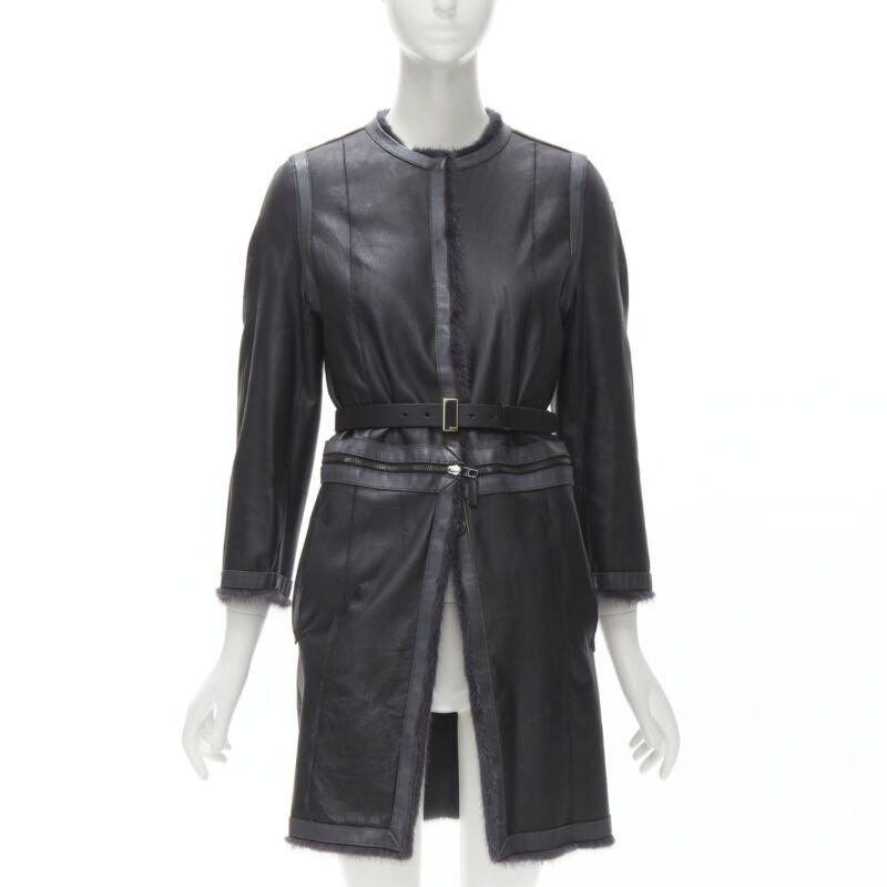 Fendi FENDI grey black fur leather 4-way reversible zip belted coat jacket IT38 Size XS / US 0-2 / IT 36-38 - 2 Thumbnail