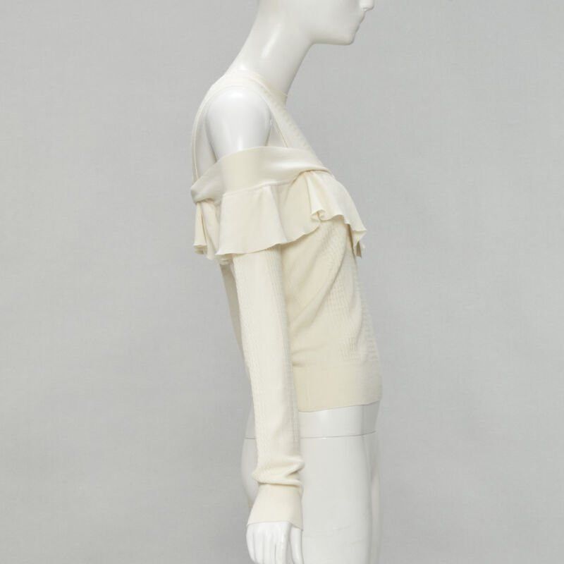 Fendi FENDI cream wool silk cashmere cold shoulder ruffle knit sweater IT44 M Size M / US 6-8 / IT 42-44 - 4 Thumbnail