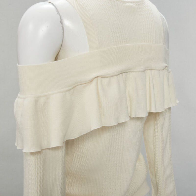 Fendi FENDI cream wool silk cashmere cold shoulder ruffle knit sweater IT44 M Size M / US 6-8 / IT 42-44 - 7 Thumbnail
