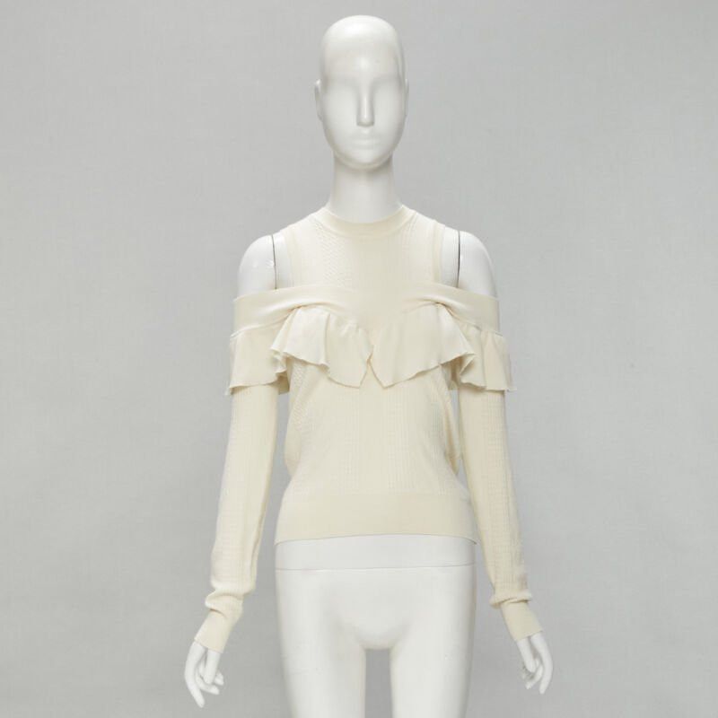 Fendi FENDI cream wool silk cashmere cold shoulder ruffle knit sweater IT44 M Size M / US 6-8 / IT 42-44 - 10 Thumbnail