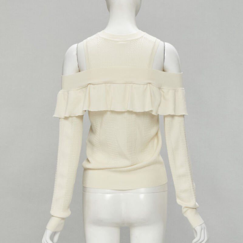 Fendi FENDI cream wool silk cashmere cold shoulder ruffle knit sweater IT44 M Size M / US 6-8 / IT 42-44 - 5 Thumbnail