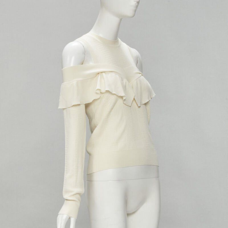 Fendi FENDI cream wool silk cashmere cold shoulder ruffle knit sweater IT44 M Size M / US 6-8 / IT 42-44 - 3 Thumbnail