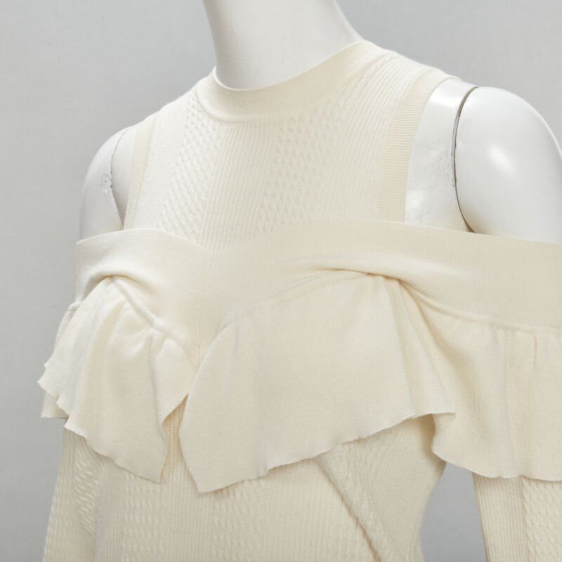 Fendi FENDI cream wool silk cashmere cold shoulder ruffle knit sweater IT44 M Size M / US 6-8 / IT 42-44 - 2 Thumbnail