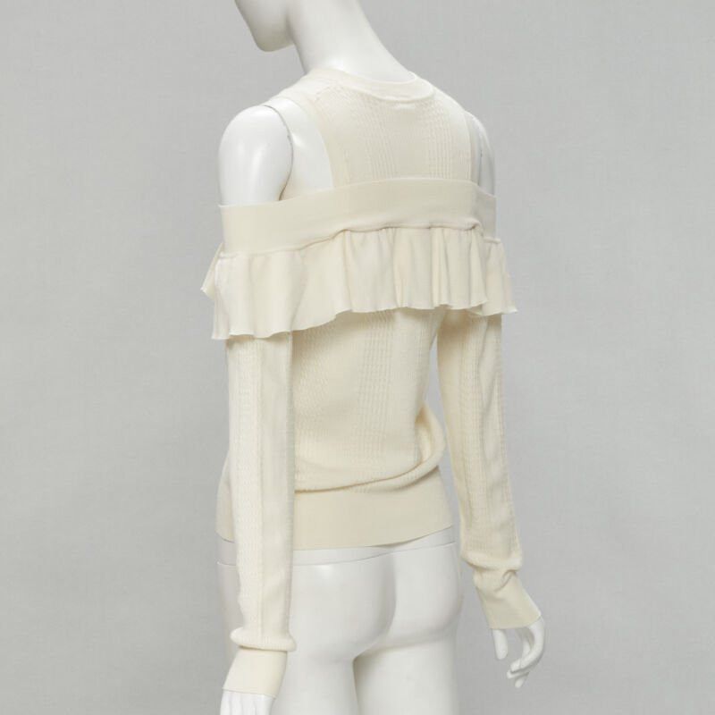 Fendi FENDI cream wool silk cashmere cold shoulder ruffle knit sweater IT44 M Size M / US 6-8 / IT 42-44 - 6 Thumbnail