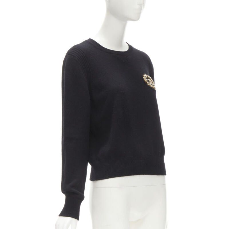 Chanel CHANEL black cashmere blend gold bead pearl CC embellished badge sweater FR42 L Size L / US 10 / IT 46 - 3 Thumbnail