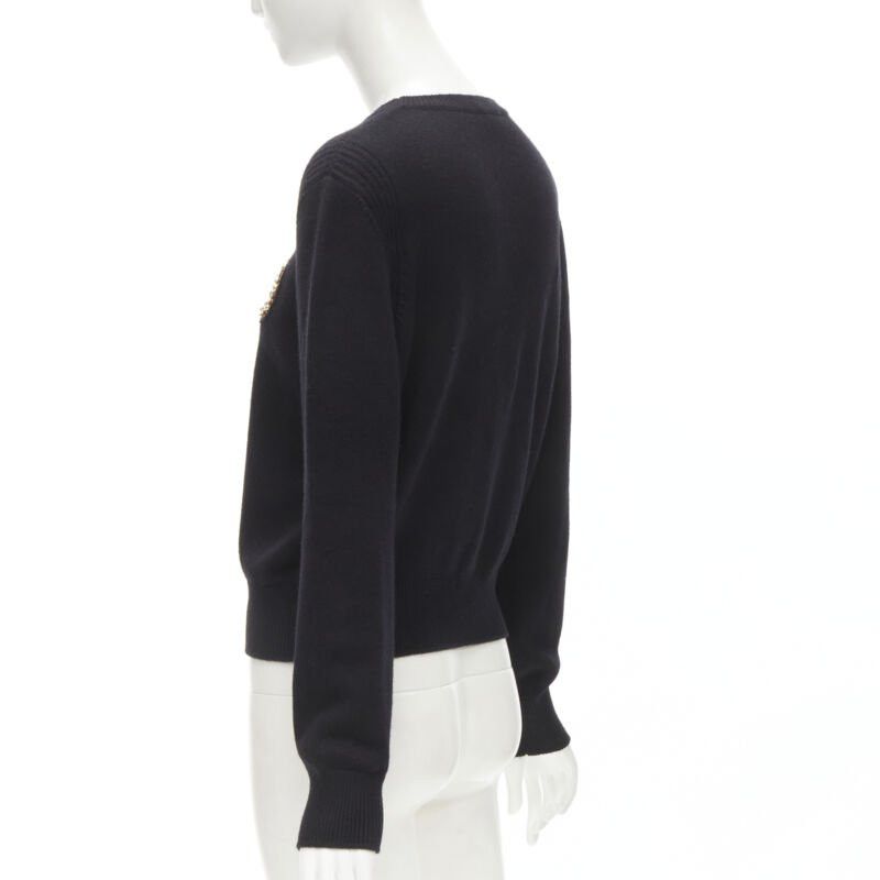 Chanel CHANEL black cashmere blend gold bead pearl CC embellished badge sweater FR42 L Size L / US 10 / IT 46 - 6 Thumbnail