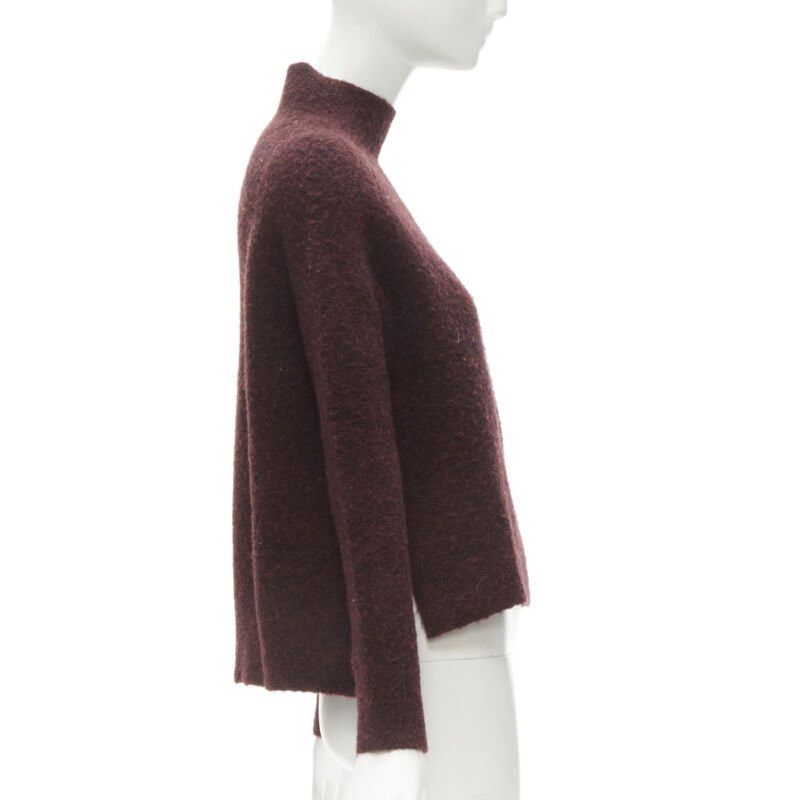 Theory THEORY dark red wool blend fuzzy stand collar step hem sweater XS Size XS / US 0-2 / IT 36-38 - 4 Thumbnail