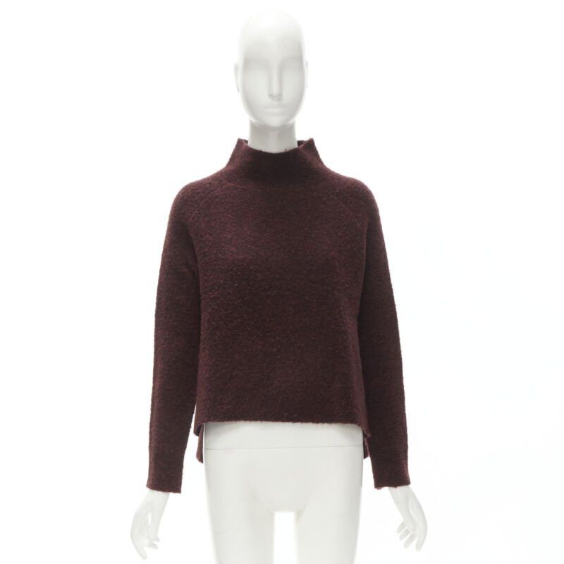 Theory THEORY dark red wool blend fuzzy stand collar step hem sweater XS Size XS / US 0-2 / IT 36-38 - 9 Thumbnail