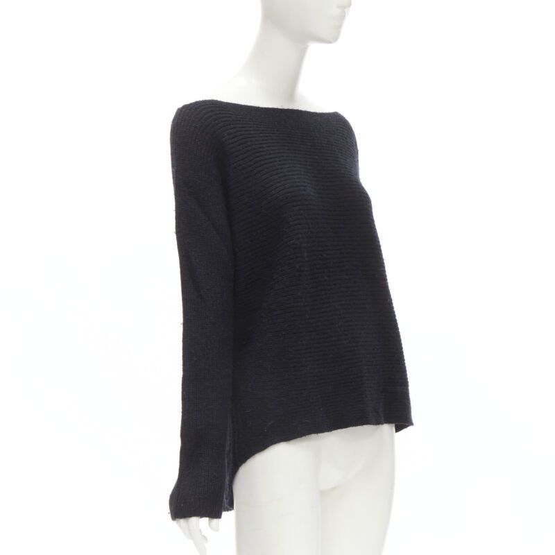 Vince VINCE black merino wool blend boat wide boat neck high low sweater M Size M / US 6-8 / IT 42-44 - 3 Thumbnail
