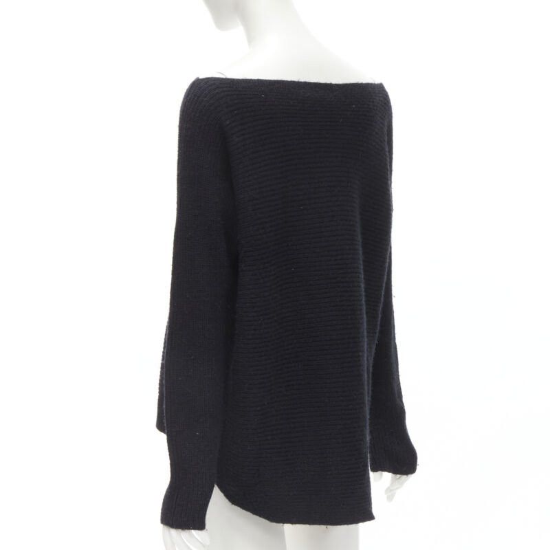 Vince VINCE black merino wool blend boat wide boat neck high low sweater M Size M / US 6-8 / IT 42-44 - 6 Thumbnail