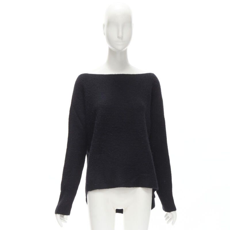 Vince VINCE black merino wool blend boat wide boat neck high low sweater M Size M / US 6-8 / IT 42-44 - 9 Thumbnail