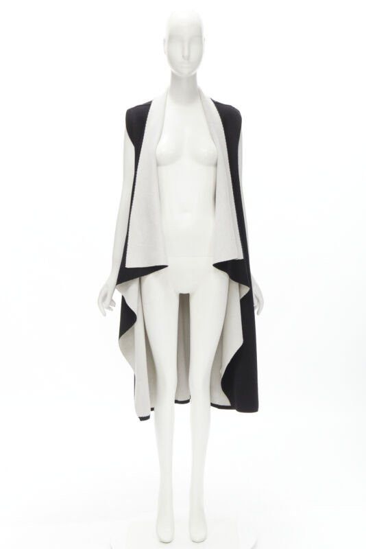 Alice + Olivia ALICE OLIVIA 100% wool black grey waterfall draped collar long vest XS Size XS / US 0-2 / IT 36-38 - 10 Thumbnail