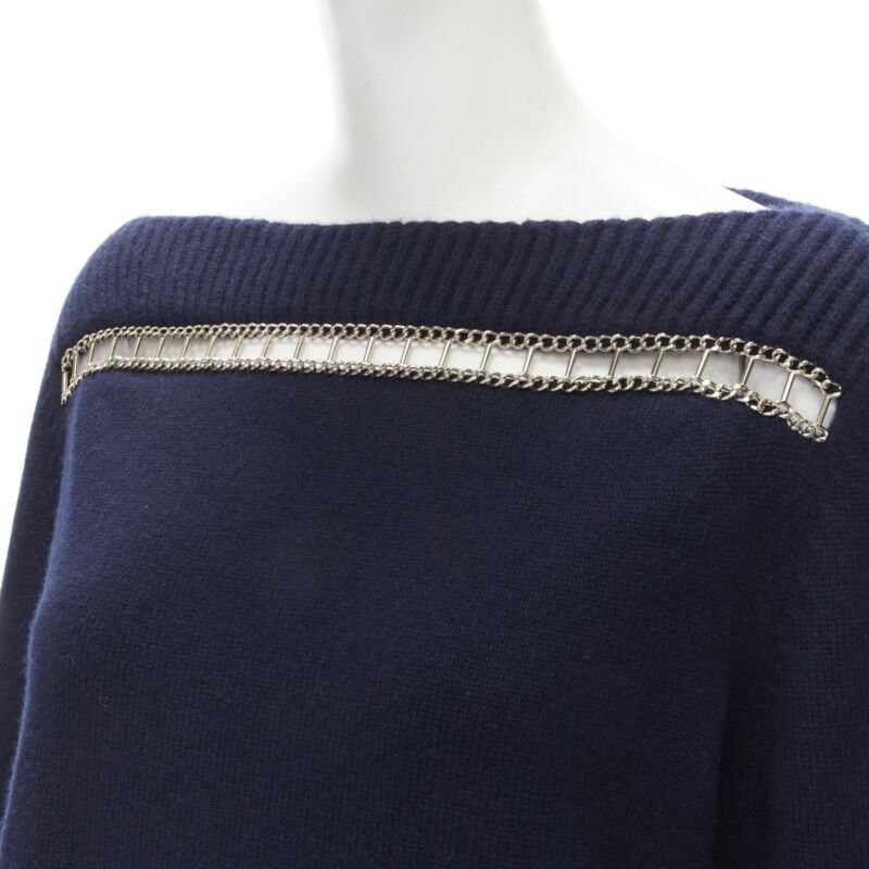 Chanel CHANEL 2020 Runway 100% cashmere navy gold chain trim boat neck sweater FR38 Size M / US 6-8 / IT 42-44 - 7 Thumbnail