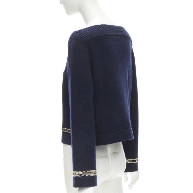 Chanel CHANEL 2020 Runway 100% cashmere navy gold chain trim boat neck sweater FR38 Size M / US 6-8 / IT 42-44 - 6 Thumbnail