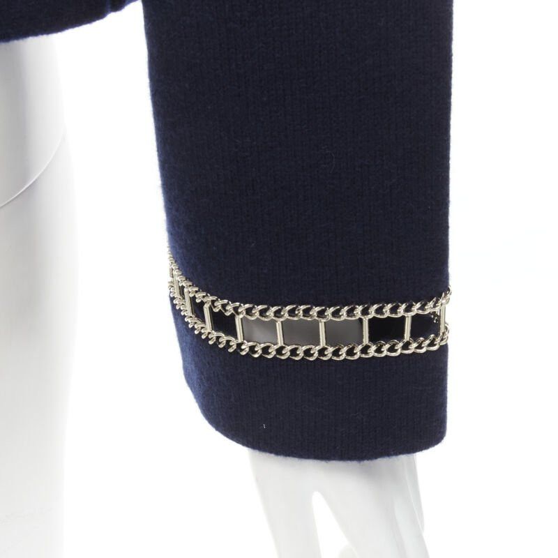 Chanel CHANEL 2020 Runway 100% cashmere navy gold chain trim boat neck sweater FR38 Size M / US 6-8 / IT 42-44 - 8 Thumbnail