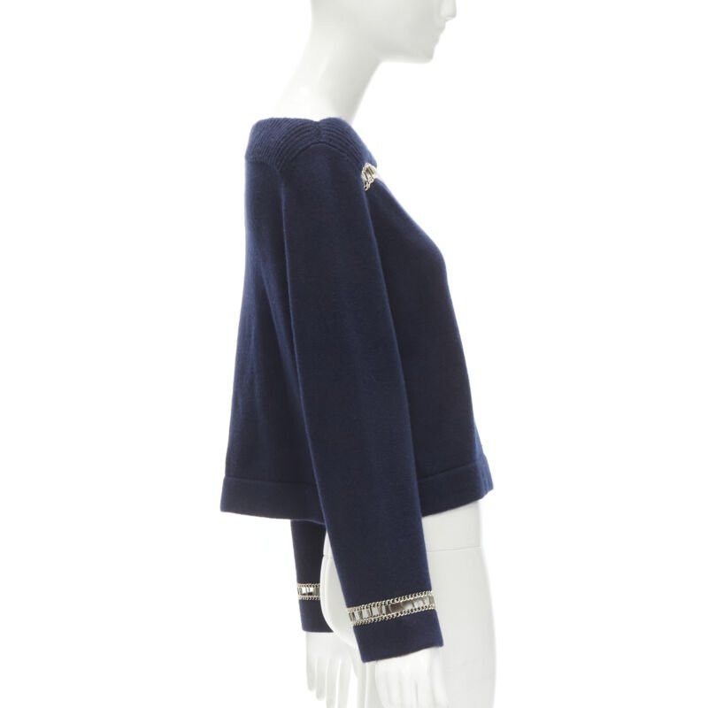 Chanel CHANEL 2020 Runway 100% cashmere navy gold chain trim boat neck sweater FR38 Size M / US 6-8 / IT 42-44 - 4 Thumbnail