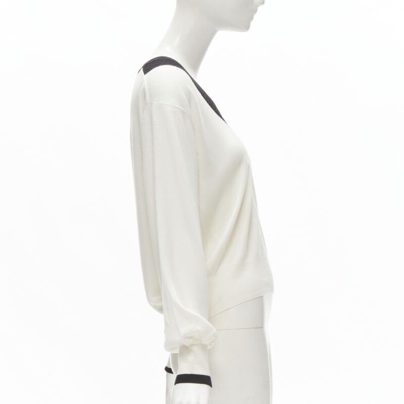 Chanel CHANEL 100% wool ivory white black intarsia chain schoolgirl sweater FR38 M Size M / US 6-8 / IT 42-44 - 4 Thumbnail
