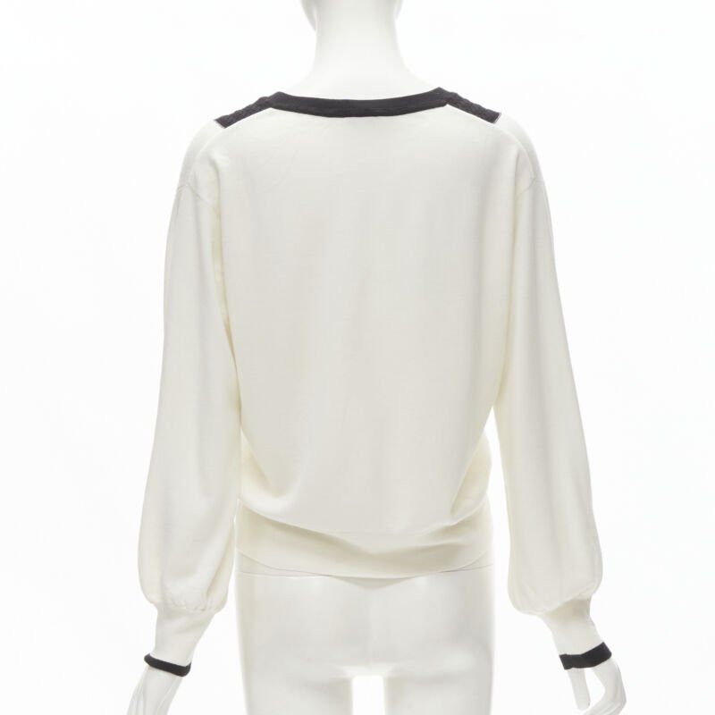 Chanel CHANEL 100% wool ivory white black intarsia chain schoolgirl sweater FR38 M Size M / US 6-8 / IT 42-44 - 5 Thumbnail