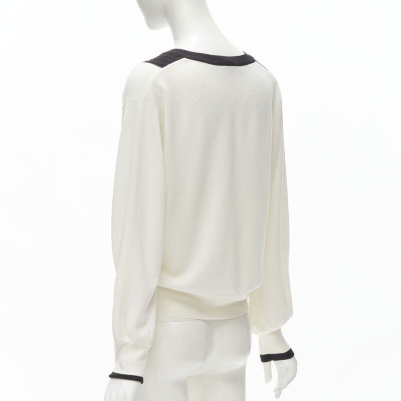 Chanel CHANEL 100% wool ivory white black intarsia chain schoolgirl sweater FR38 M Size M / US 6-8 / IT 42-44 - 6 Thumbnail