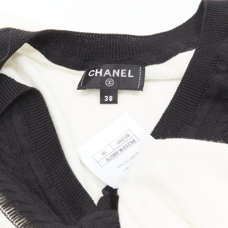 Chanel CHANEL 100% wool ivory white black intarsia chain schoolgirl sweater FR38 M Size M / US 6-8 / IT 42-44 - 9 Thumbnail