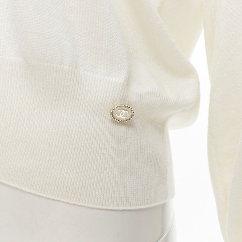 Chanel CHANEL 100% wool ivory white black intarsia chain schoolgirl sweater FR38 M Size M / US 6-8 / IT 42-44 - 2 Thumbnail