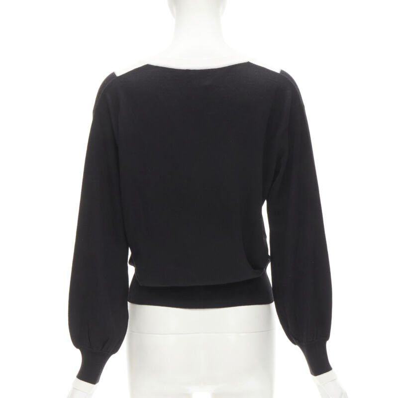 Chanel CHANEL 100% wool black white cable knit varsity collar CC charm sweater FR38 M Size M / US 6-8 / IT 42-44 - 5 Thumbnail
