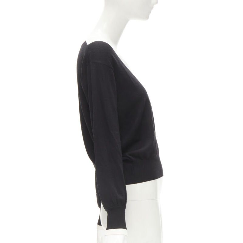 Chanel CHANEL 100% wool black white cable knit varsity collar CC charm sweater FR38 M Size M / US 6-8 / IT 42-44 - 4 Thumbnail
