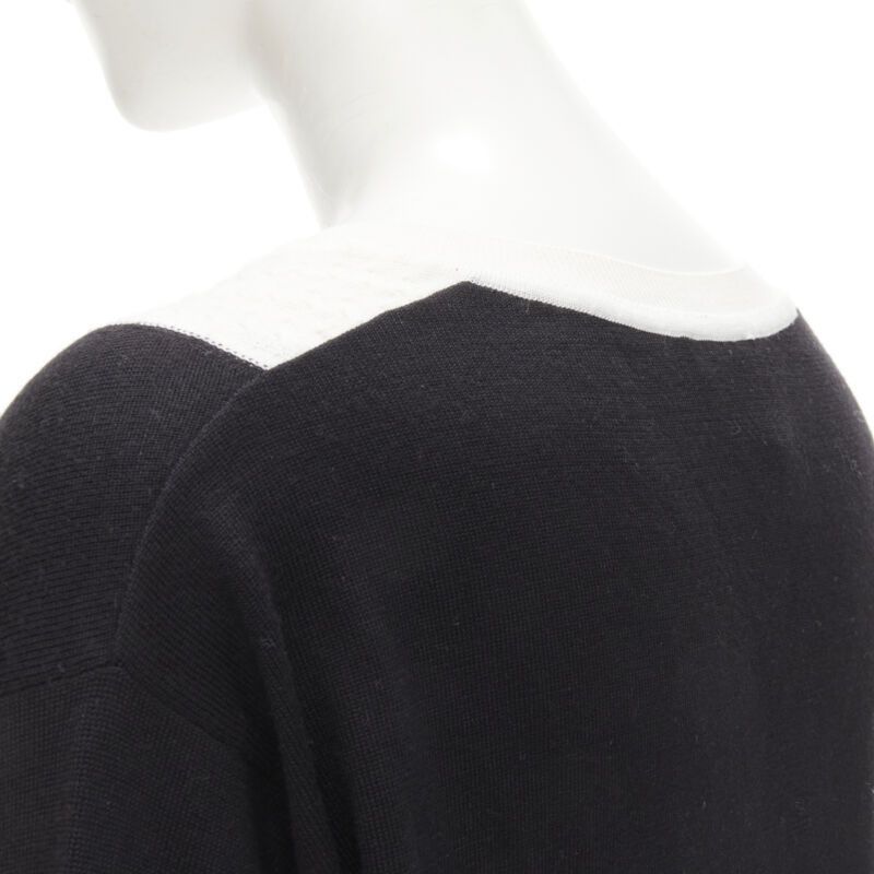 Chanel CHANEL 100% wool black white cable knit varsity collar CC charm sweater FR38 M Size M / US 6-8 / IT 42-44 - 8 Thumbnail