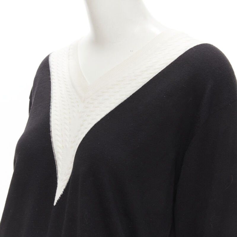 Chanel CHANEL 100% wool black white cable knit varsity collar CC charm sweater FR38 M Size M / US 6-8 / IT 42-44 - 7 Thumbnail