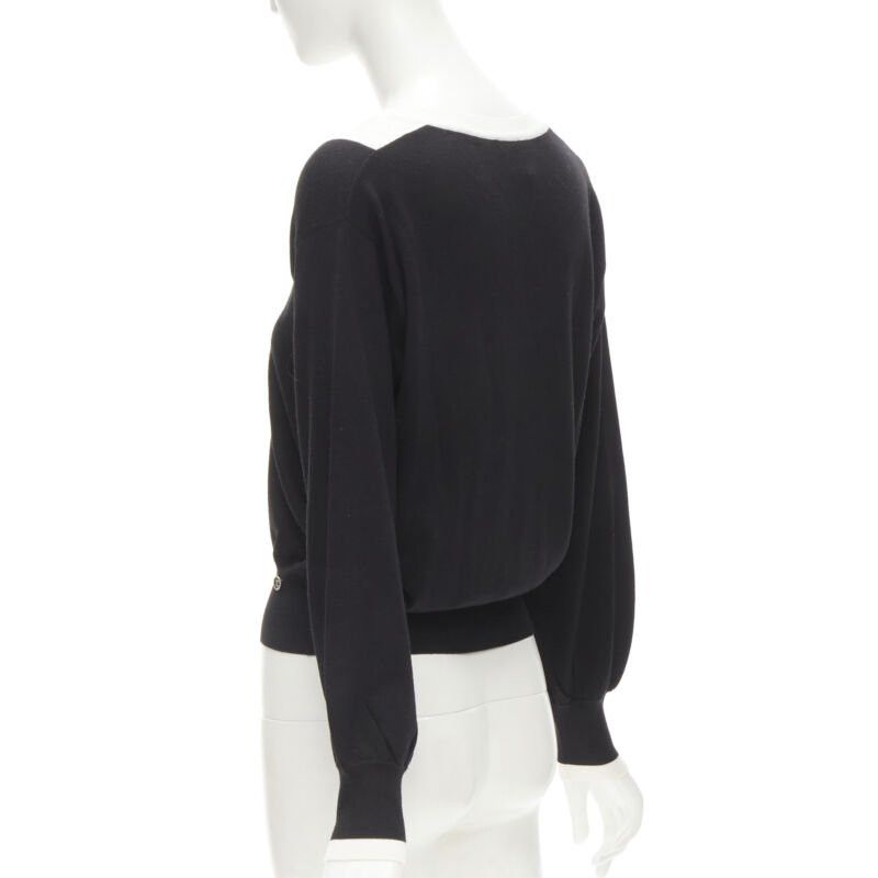 Chanel CHANEL 100% wool black white cable knit varsity collar CC charm sweater FR38 M Size M / US 6-8 / IT 42-44 - 6 Thumbnail