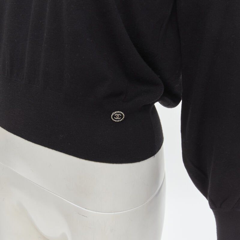 Chanel CHANEL 100% wool black white cable knit varsity collar CC charm sweater FR38 M Size M / US 6-8 / IT 42-44 - 2 Thumbnail