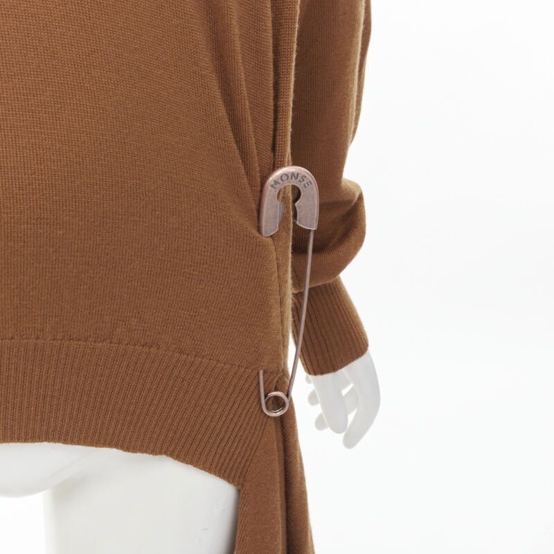 MONSE MONSE brown 100% wool XL safety pin draped hem sweater M Size M / US 6-8 / IT 42-44 - 2 Thumbnail