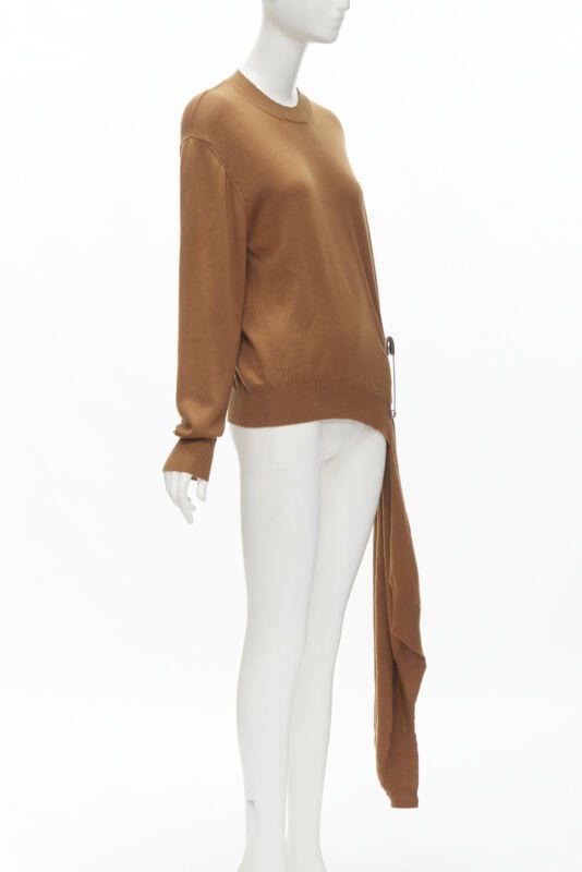 MONSE MONSE brown 100% wool XL safety pin draped hem sweater M Size M / US 6-8 / IT 42-44 - 3 Thumbnail