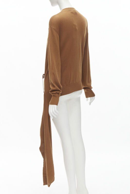 MONSE MONSE brown 100% wool XL safety pin draped hem sweater M Size M / US 6-8 / IT 42-44 - 6 Thumbnail