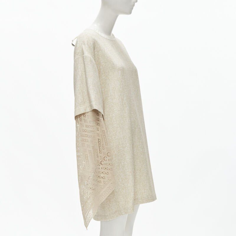 Chloe new CHLOE 2019 Sandy Khaki speckle bohemian crochet sleeves layered dress FR40 M Size M / US 6-8 / IT 42-44 - 3 Thumbnail