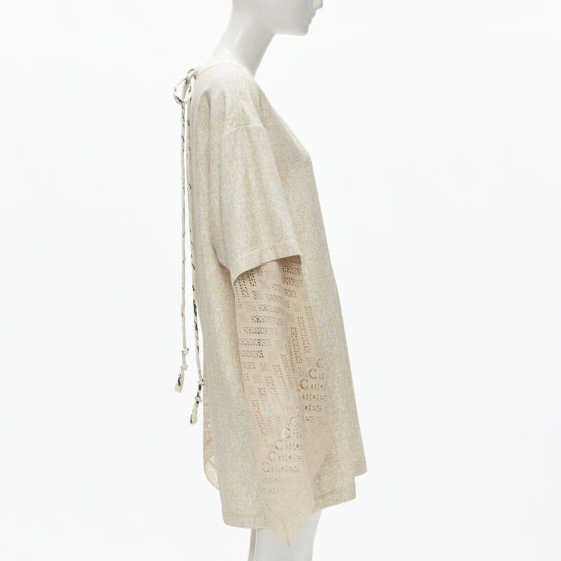 Chloe new CHLOE 2019 Sandy Khaki speckle bohemian crochet sleeves layered dress FR40 M Size M / US 6-8 / IT 42-44 - 4 Thumbnail