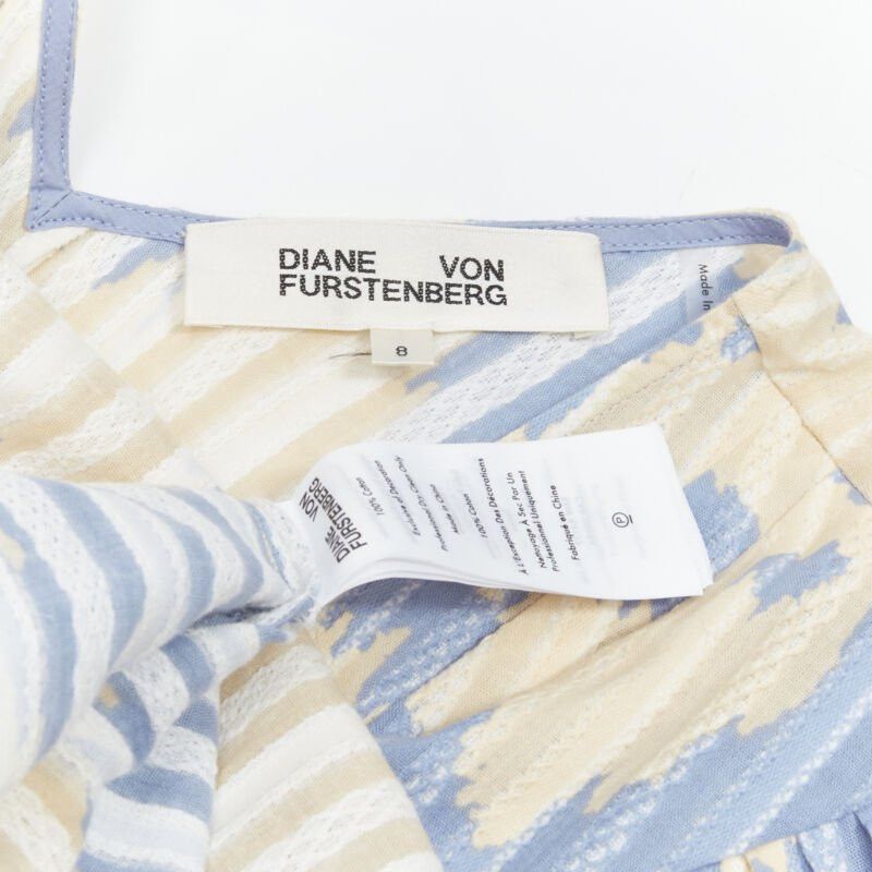 Diane von Furstenberg DIANE VON FURSTENBERG beige blue print lattice embroidery puff sleeve dress US8 Size M / US 6-8 / IT 42-44 - 9 Thumbnail