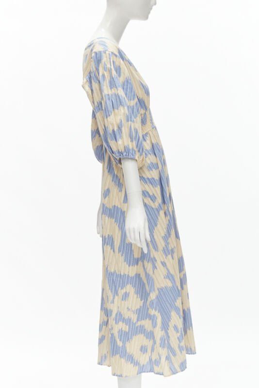 Diane von Furstenberg DIANE VON FURSTENBERG beige blue print lattice embroidery puff sleeve dress US8 Size M / US 6-8 / IT 42-44 - 4 Thumbnail