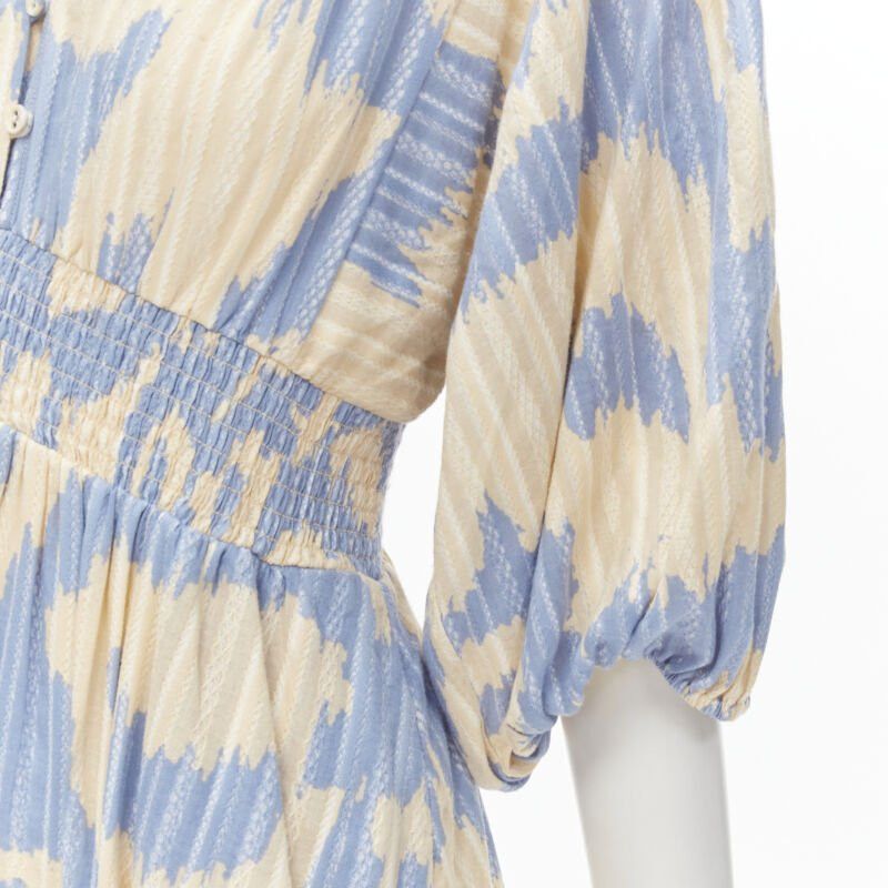 Diane von Furstenberg DIANE VON FURSTENBERG beige blue print lattice embroidery puff sleeve dress US8 Size M / US 6-8 / IT 42-44 - 7 Thumbnail