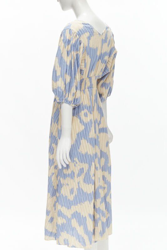 Diane von Furstenberg DIANE VON FURSTENBERG beige blue print lattice embroidery puff sleeve dress US8 Size M / US 6-8 / IT 42-44 - 6 Thumbnail