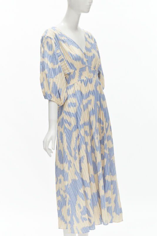 Diane von Furstenberg DIANE VON FURSTENBERG beige blue print lattice embroidery puff sleeve dress US8 Size M / US 6-8 / IT 42-44 - 3 Thumbnail
