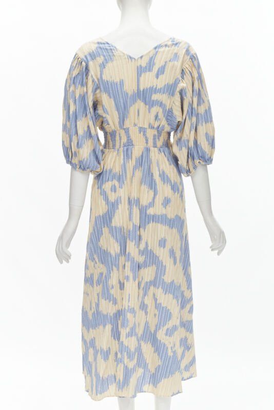 Diane von Furstenberg DIANE VON FURSTENBERG beige blue print lattice embroidery puff sleeve dress US8 Size M / US 6-8 / IT 42-44 - 5 Thumbnail
